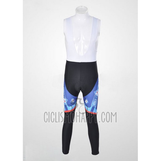 FDJ Cycling Jersey Bib Tight 2010 Long Sleeve White and Sky Blue